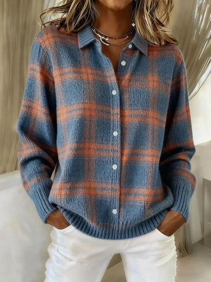 Victoria | Retro Geruit Casual Trui met Contrast