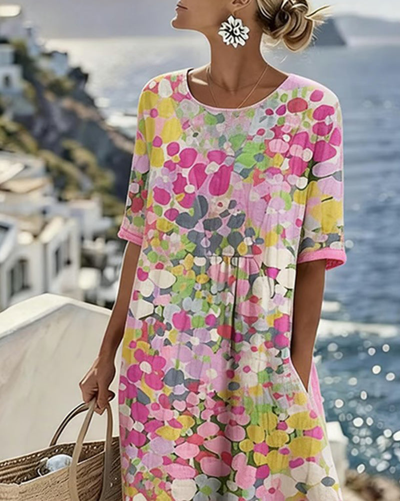 Ruimvallende jurk met bloemenprint