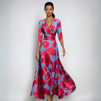 ELIN | Elegante Wikkeljurk met Floreale Pracht en Flatterend Silhouet