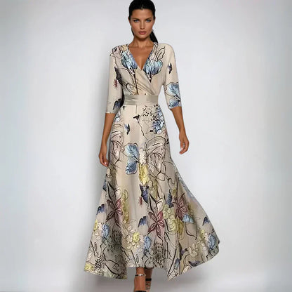 ELIN | Elegante Wikkeljurk met Floreale Pracht en Flatterend Silhouet