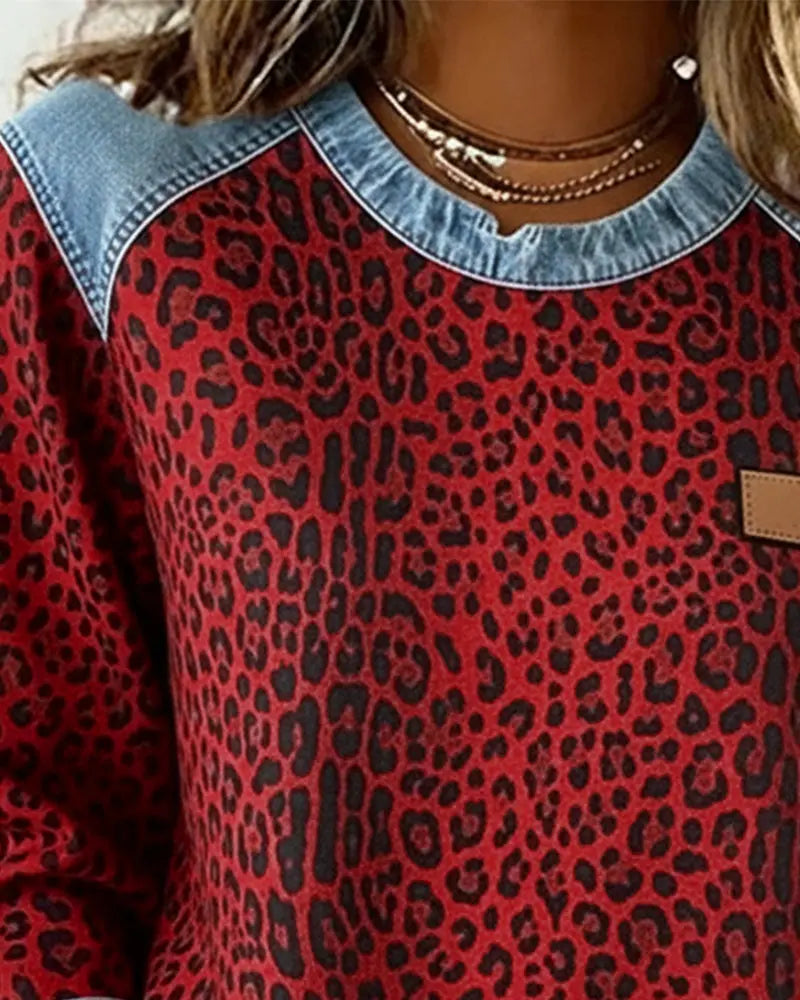 Esmée | Leopard Patchwork Trui met Flatterende Pasvorm en Dagelijks Comfort