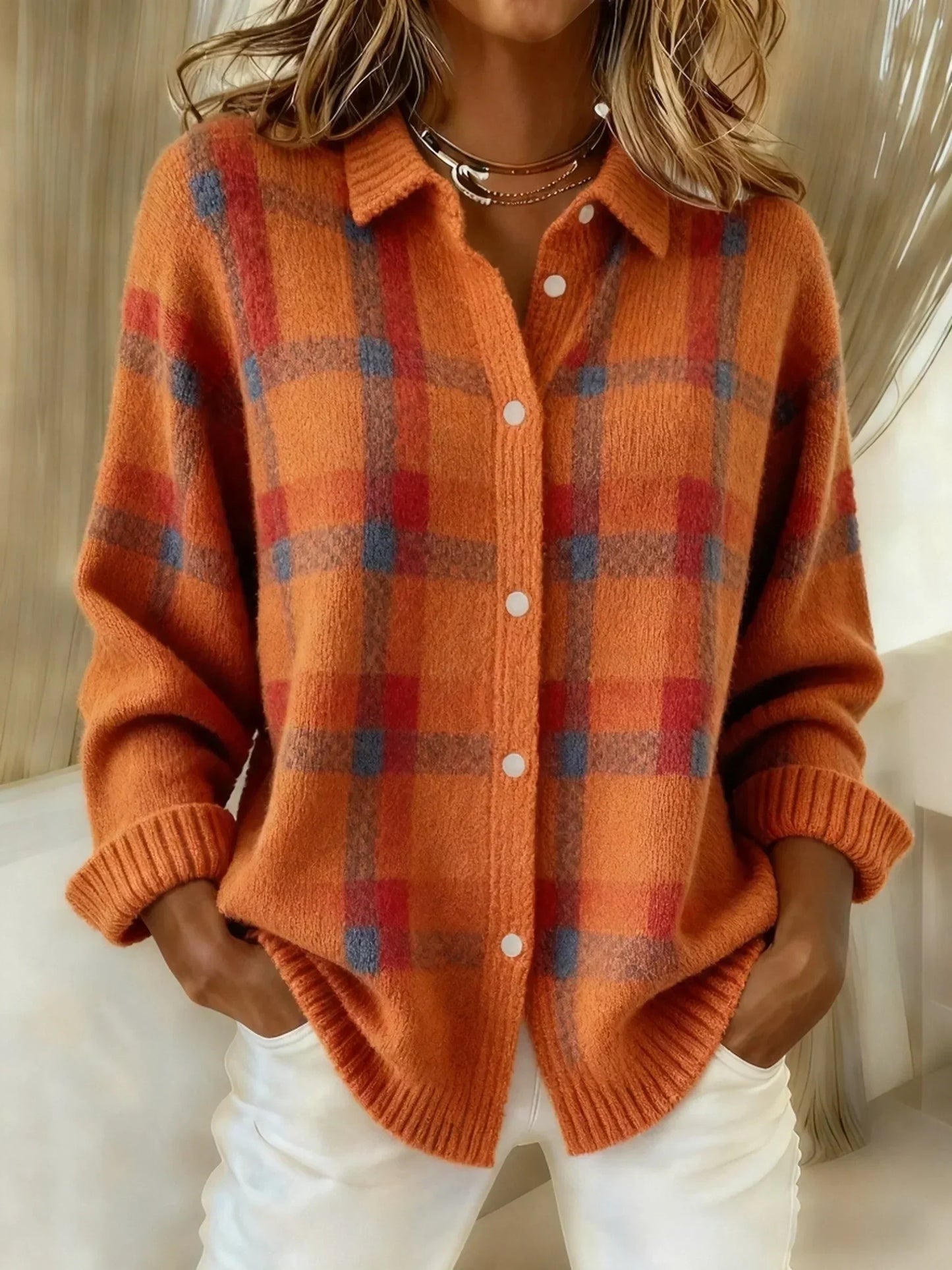 Victoria | Retro Geruit Casual Trui met Contrast