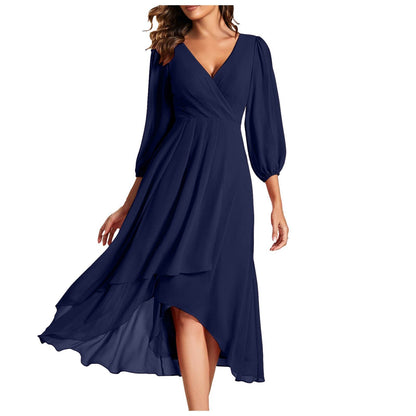 AURORA | Asymmetrische Jurk met V-hals en Vloeiende Rok voor Moderne Elegantie