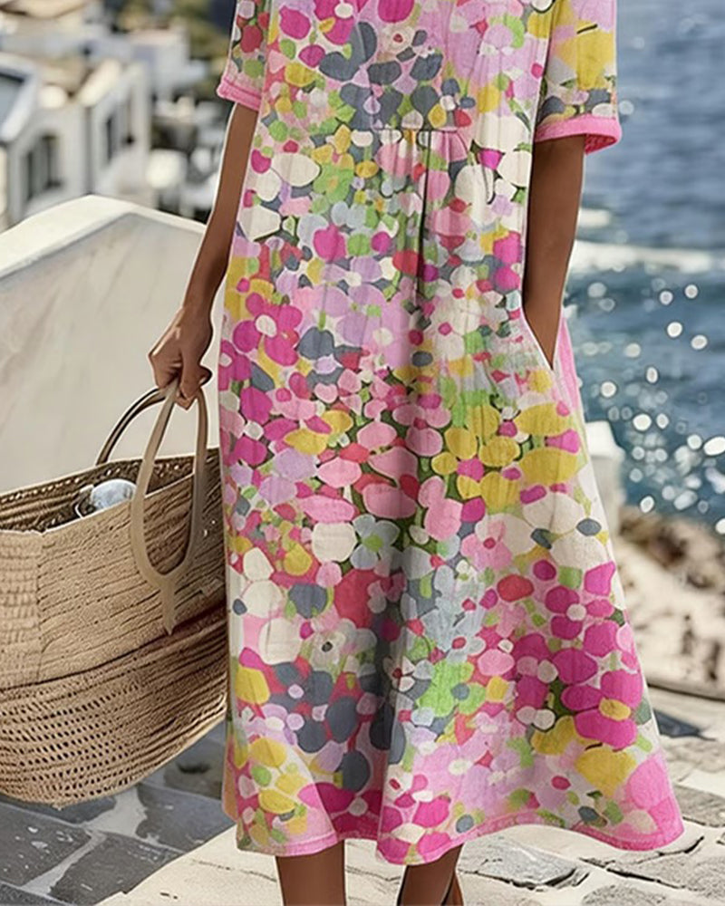 Ruimvallende jurk met bloemenprint