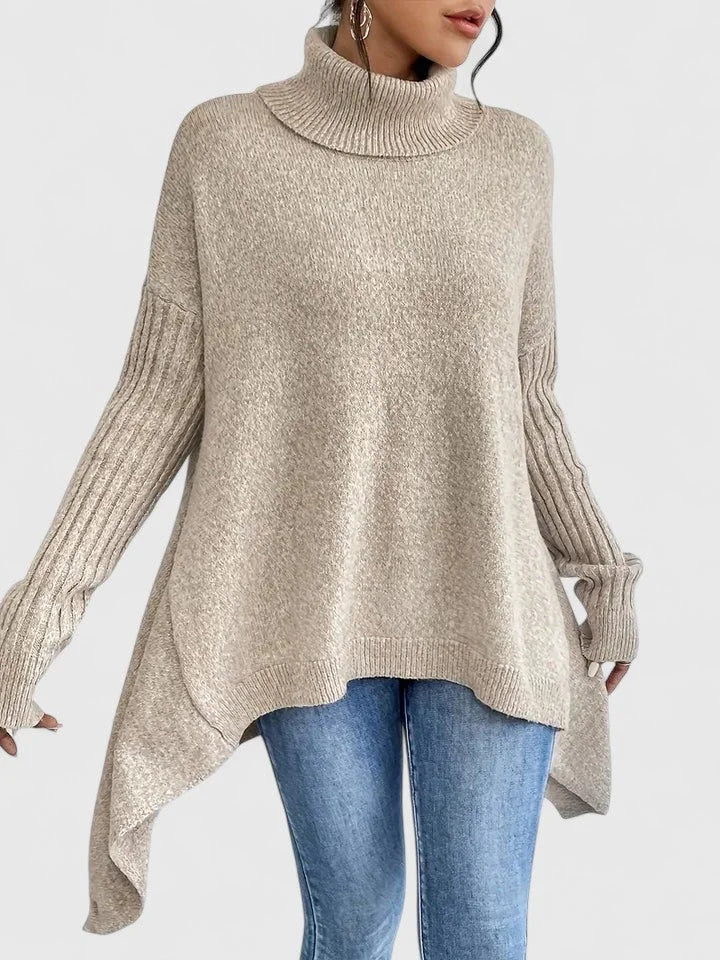 Dames gebreide coltrui met asymmetrische zoom