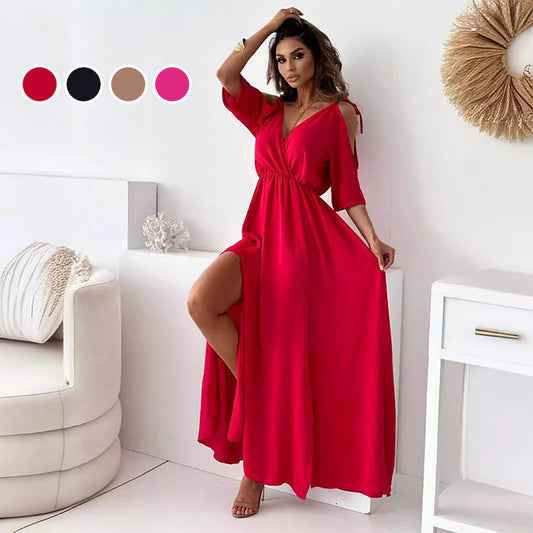 ISABELLA | Elegante Jurk met Zijsplit en V-hals voor een Flatterende en Vrouwelijke Stijl
