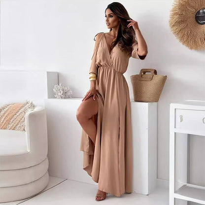ISABELLA | Elegante Jurk met Zijsplit en V-hals voor een Flatterende en Vrouwelijke Stijl